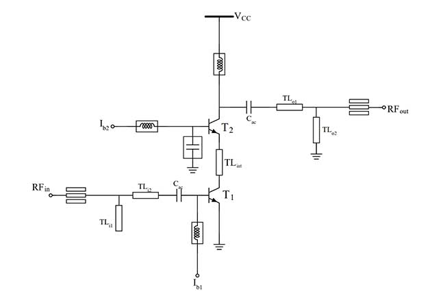 Simplified circuit diagram of the 240 GHz LNA in ETHZ InP-DHBT technology